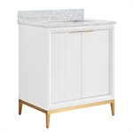 Bungalow 30" White and Gold Bathroom Vanity with Carrara Marble Countertop and Basin