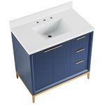 Bungalow 36" Navy and Gold Bathroom Vanity with Pure White Quartz Countertop and Basin