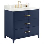 Iconic 36" Navy and Gold Vanity with Pure White Quartz Top