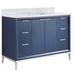 Bungalow 48" Navy and Silver Bathroom Vanity with Carrara Marble Countertop and Basin