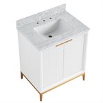 Bungalow 30" White and Gold Bathroom Vanity with Carrara Marble Countertop and Basin