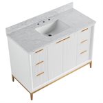 Bungalow 48" White and Gold Bathroom Vanity with Carrara Marble Countertop and Basin