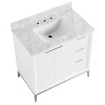 Bungalow 36" White and Silver Bathroom Vanity with Carrara Marble Countertop and Basin