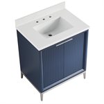 Bungalow 30" Navy and Silver Bathroom Vanity with Pure White Quartz Countertop and Basin