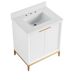 Bungalow 30" White and Gold Bathroom Vanity with Pure White Quartz Countertop and Basin