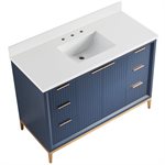 Bungalow 48" Navy and Gold Bathroom Vanity with Pure White Quartz Countertop and Basin