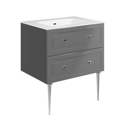 Alma Gray 30" Vanity w / Chrome Legs & Knobs with Integrated White Solid Surface Top