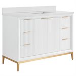 Bungalow 48" White and Gold Bathroom Vanity with Pure White Quartz Countertop and Basin