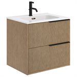 Kora Art Faux Fluted 24" Single Vanity with Integrated White Ceramic Top & Black Handles