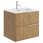 Kora Geo Faux Fluted 24" Single Vanity with Integrated White Ceramic Top & Silver Handles