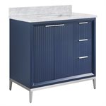 Bungalow 36" Navy and Silver Bathroom Vanity with Carrara Marble Countertop and Basin