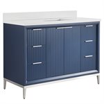 Bungalow 48" Navy and Silver Bathroom Vanity with Pure White Quartz Countertop and Basin