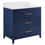 Iconic 36" Navy and Gold Vanity with Carrara Marble Top