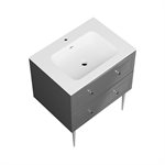 Alma Gray 30" Vanity w / Chrome Legs & Knobs with Integrated White Solid Surface Top