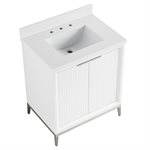 Bungalow 30" White and Silver Bathroom Vanity with Pure White Quartz Countertop and Basin