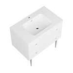 Alma White 36" Vanity w / Chrome Legs & Knobs with Integrated White Solid Surface Top