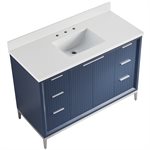 Bungalow 48" Navy and Silver Bathroom Vanity with Pure White Quartz Countertop and Basin