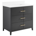 Iconic 36" Charcoal and Gold Vanity with Pure White Quartz Top