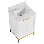 Bungalow 24" White and Gold Bathroom Vanity with Carrara Marble Countertop and Basin