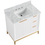 Bungalow 36" White and Gold Bathroom Vanity with Carrara Marble Countertop and Basin