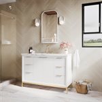 Bungalow 48" White and Gold Bathroom Vanity with Carrara Marble Countertop and Basin