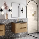 Kora Geo Faux Fluted 32" Single Vanity with Integrated Black Ceramic Top & Gold Handles