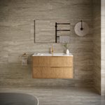 Kora Geo Faux Fluted 40" Single Vanity with Integrated White Ceramic Top & Gold Handles