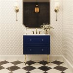 Alma Blue 30" Vanity w / Gold Legs & Knobs with Integrated White Solid Surface Top