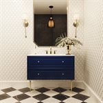 Alma Blue 42" Vanity w / Gold Legs & Knobs with Integrated White Solid Surface Top