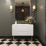 Alma White 42" Vanity w / Gold Legs & Knobs with Integrated White Solid Surface Top