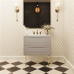 Alma Taupe 30" Vanity w / Gold Legs & Knobs with Integrated White Solid Surface Top