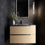 Duo Blonde Wood 32" Single Vanity with Integrated Black Ceramic Top