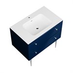 Alma Blue 36" Vanity w / Chrome Legs & Knobs with Integrated White Solid Surface Top