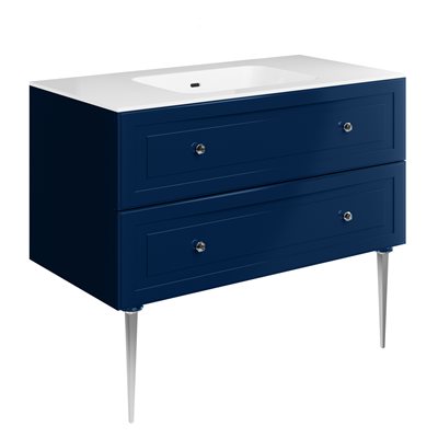 Alma Blue 42" Vanity w / Chrome Legs & Knobs with Integrated White Solid Surface Top