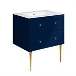 Alma Blue 30" Vanity w / Gold Legs & Knobs with Integrated White Solid Surface Top