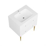 Alma White 30" Vanity w / Gold Legs & Knobs with Integrated White Solid Surface Top