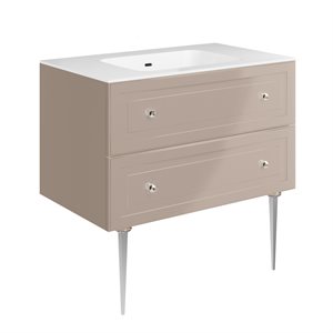 Alma Taupe 36" Vanity w / Chrome Legs & Knobs with Integrated White Solid Surface Top