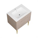 Alma Taupe 30" Vanity w / Gold Legs & Knobs with Integrated White Solid Surface Top