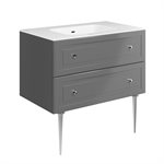 Alma Gray 36" Vanity w /  Chrome Legs & Knobs with Integrated White Solid Surface Top