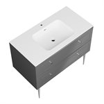 Alma Gray 42" Vanity w / Chrome Legs & Knobs with Integrated White Solid Surface Top