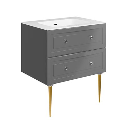 Alma Gray 30" Vanity w / Gold Legs & Knobs with Integrated White Solid Surface Top