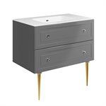 Alma Gray 36" Vanity w /  Gold Legs & Knobs with Integrated White Solid Surface Top