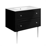 Alma Black 36" Vanity w / Chrome Legs & Knobs with Integrated White Solid Surface Top