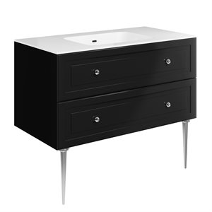 Alma Black 42" Vanity w / Chrome Legs & Knobs with Integrated White Solid Surface Top