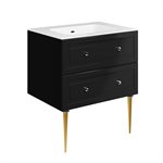 Alma Black 30" Vanity w / Gold Legs & Knobs with Integrated White Solid Surface Top