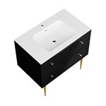 Alma Black 36" Vanity w / Gold Legs & Knobs with Integrated White Solid Surface Top