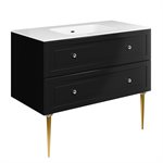 Alma Black 42" Vanity w / Gold Legs & Knobs with Integrated White Solid Surface Top