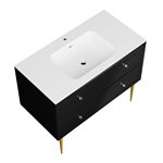 Alma Black 42" Vanity w / Gold Legs & Knobs with Integrated White Solid Surface Top