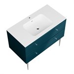 Alma Turquoise 42" Vanity w / Chrome Legs & Knobs with Integrated White Solid Surface Top