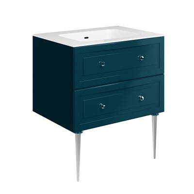 Alma Turquoise 30" Vanity w / Chrome Legs & Knobs with Integrated White Solid Surface Top